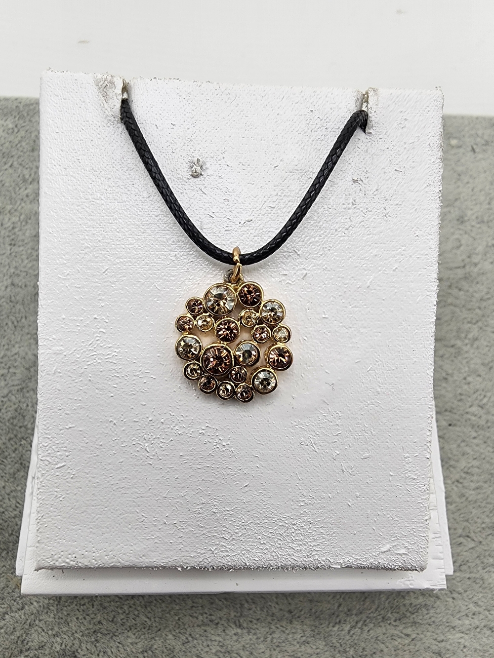 Gold-Tone Cluster Pendant Necklace with Brown and Champagne Crystals